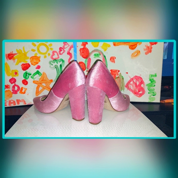 NOT JUST ANY PUMP Cotton Candy/Carnation Pink Sz 10 Block Heel Velveteen Velvet - Picture 5 of 9